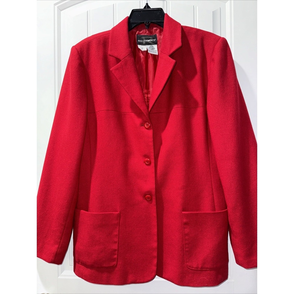 Requirements Blazer Women 14 Red 100% Woolmark Wool 3-Button Patch Pocket Jacket